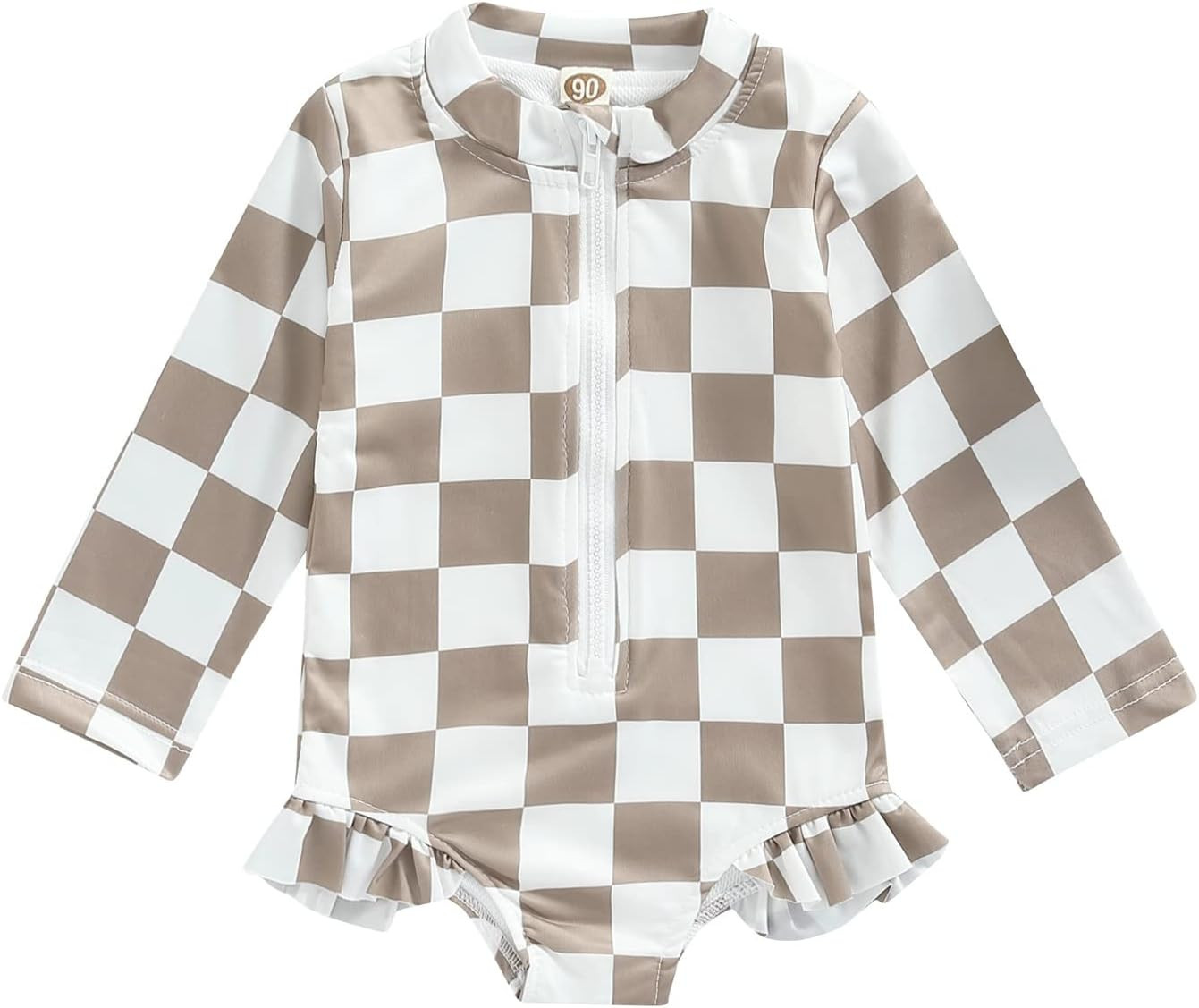 Karuedoo Baby Girls One Piece Swimsuit Zip Rash Guard Swimwear Ruffled Long Sleeve Bathing Suit | Amazon (US)