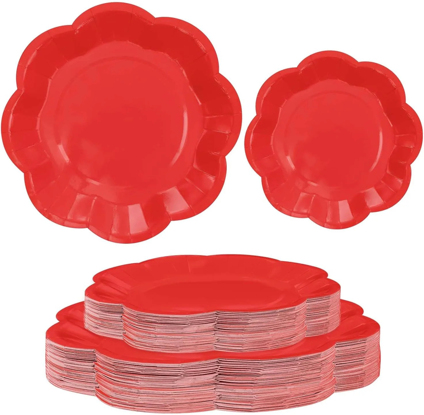 50 PCS Red Scalloped Paper Plates 25 x 7'' and 9'' Dessert Disposable Dinner Plate for Wedding Ba... | Walmart (US)