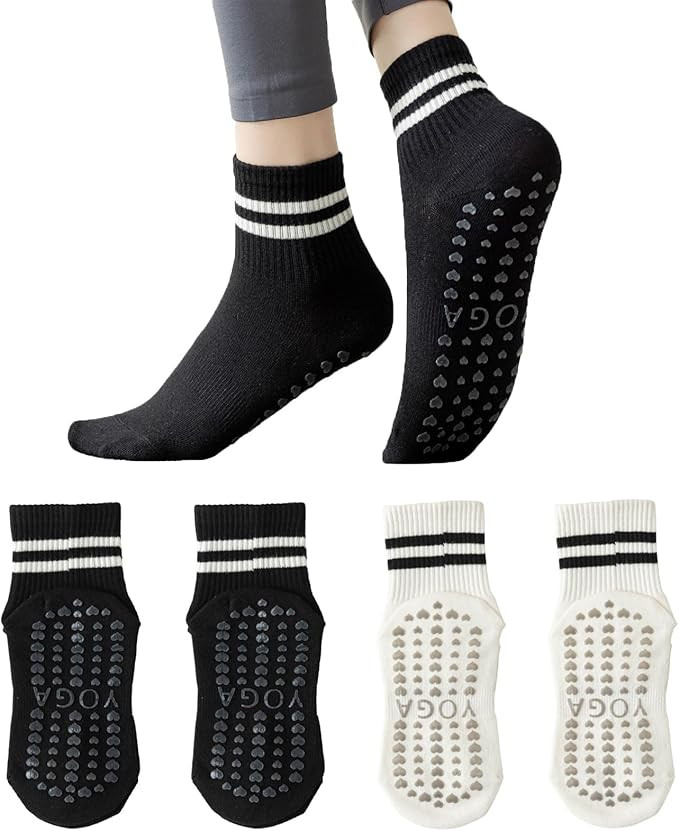 BIVOLU Non Slip Yoga Crew Striped Socks for Women for Pilates,Barre,Workout,Dance Anti-Skid Socks... | Amazon (US)