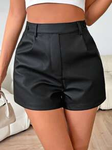 Rafferiza High Waist PU Shorts | SHEIN