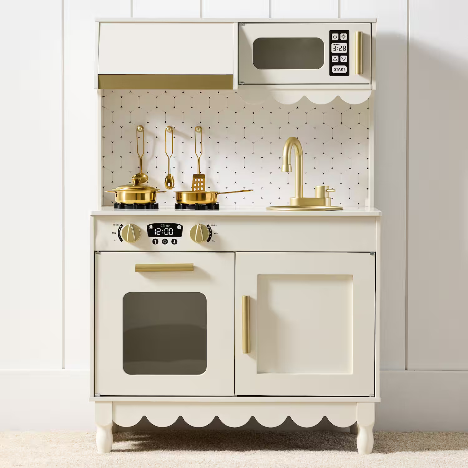 Best Choice Products - Wooden Cottage Kids Pretend Play Kitchen with 5 Accessories and Toy Storage - Cream | Best Buy U.S.