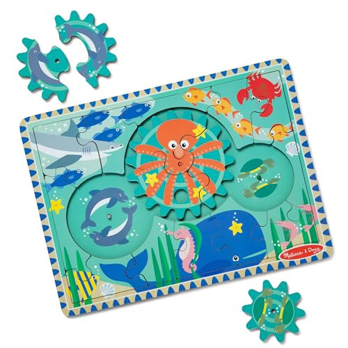 Melissa & Doug Wooden Underwater Jigsaw Spinning Gear Puzzle – 18 Pieces Wooden Puzzle for Toddlers and Preschoolers, for Boys and Girls Ages 3+ | Amazon (US)