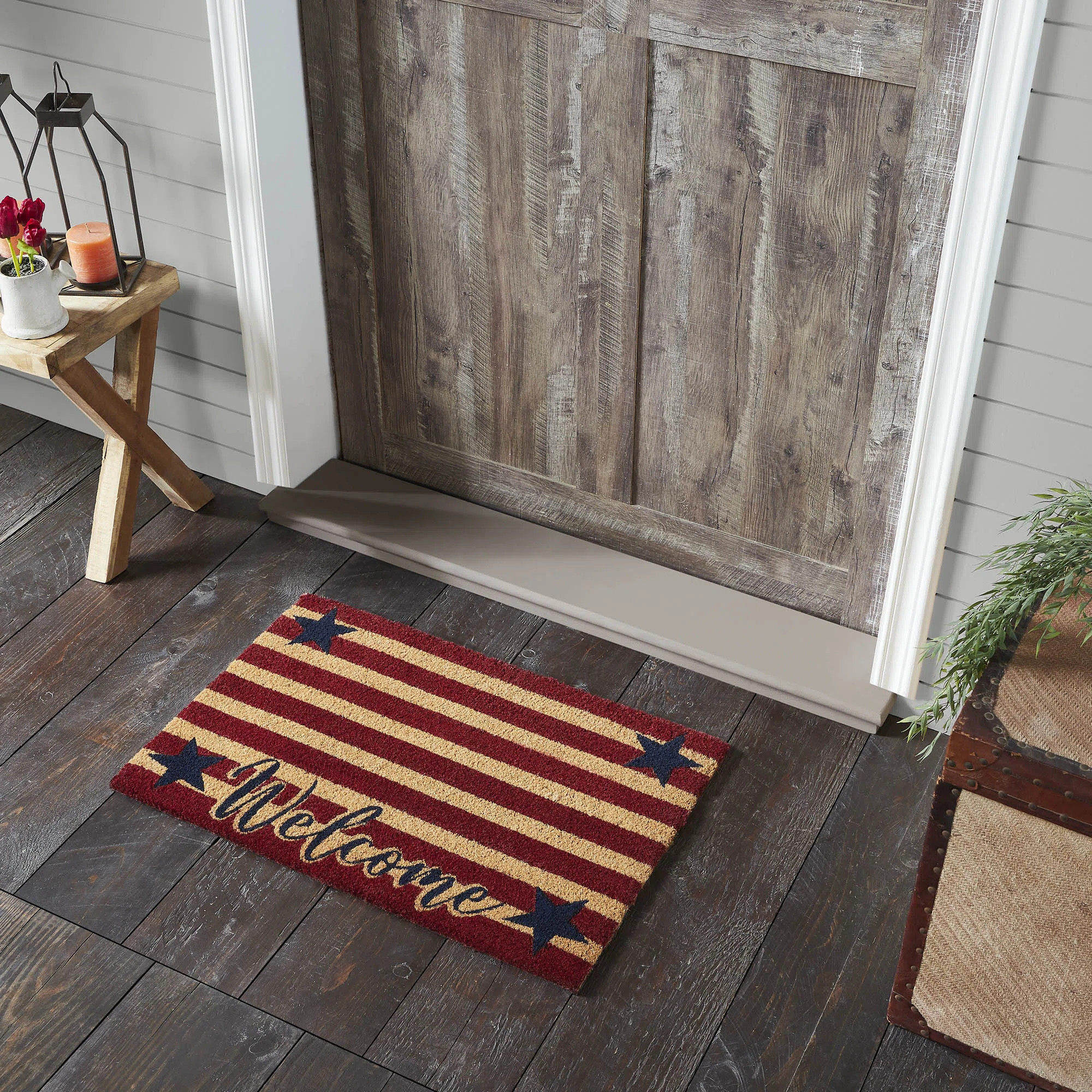 VHC Brands Festive Finds Patriotic Stripes Coir Welcome Rug Rect & Reviews | Wayfair | Wayfair North America