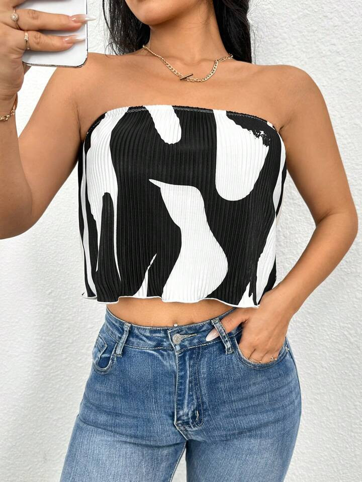 SHEIN Essnce Allover Print Crop Tube Top | SHEIN