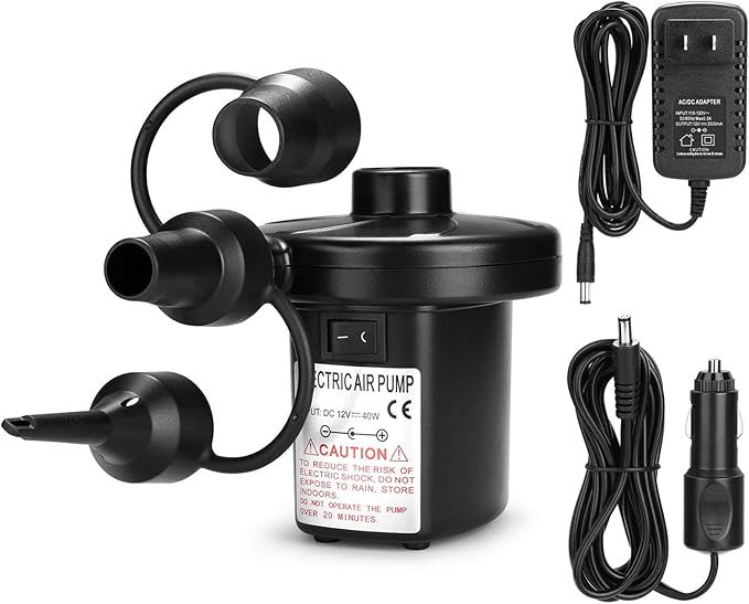 Electric Air Pump, AGPtEK Portable Quick-Fill Air Pump with 3 Nozzles, 110V AC/12V DC, Perfect In... | Amazon (US)