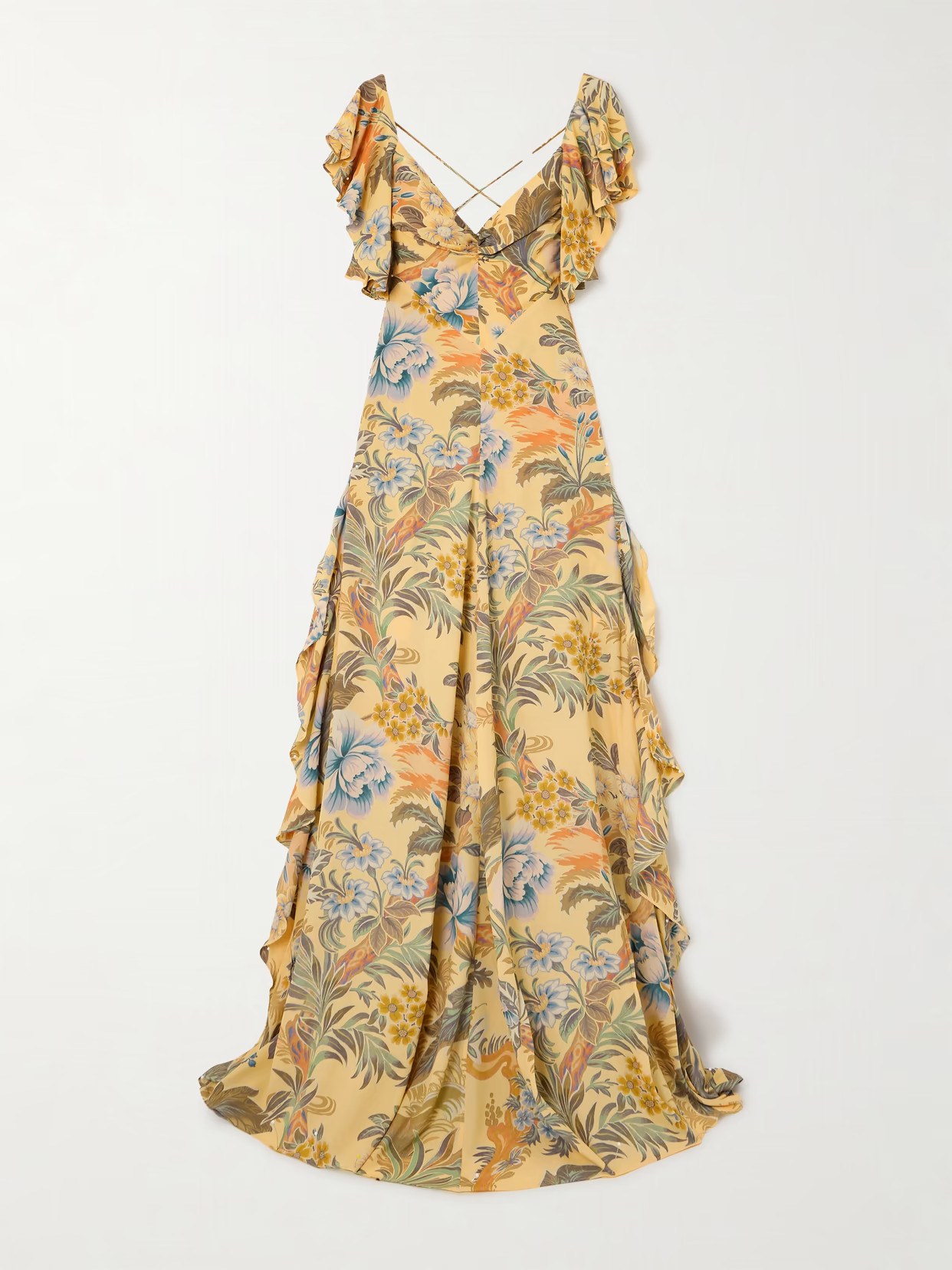 Etro - Ruffled, Open-back Floral-print Crepe Maxi Dress - Yellow | NET-A-PORTER (US)
