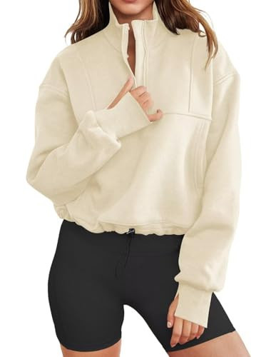 LEEDYA Womens Quarter Zip Pullover Casual Long Sleeve Shirts Half Zip Sweatshirt Trendy Clothes Apricot XL | Amazon (US)