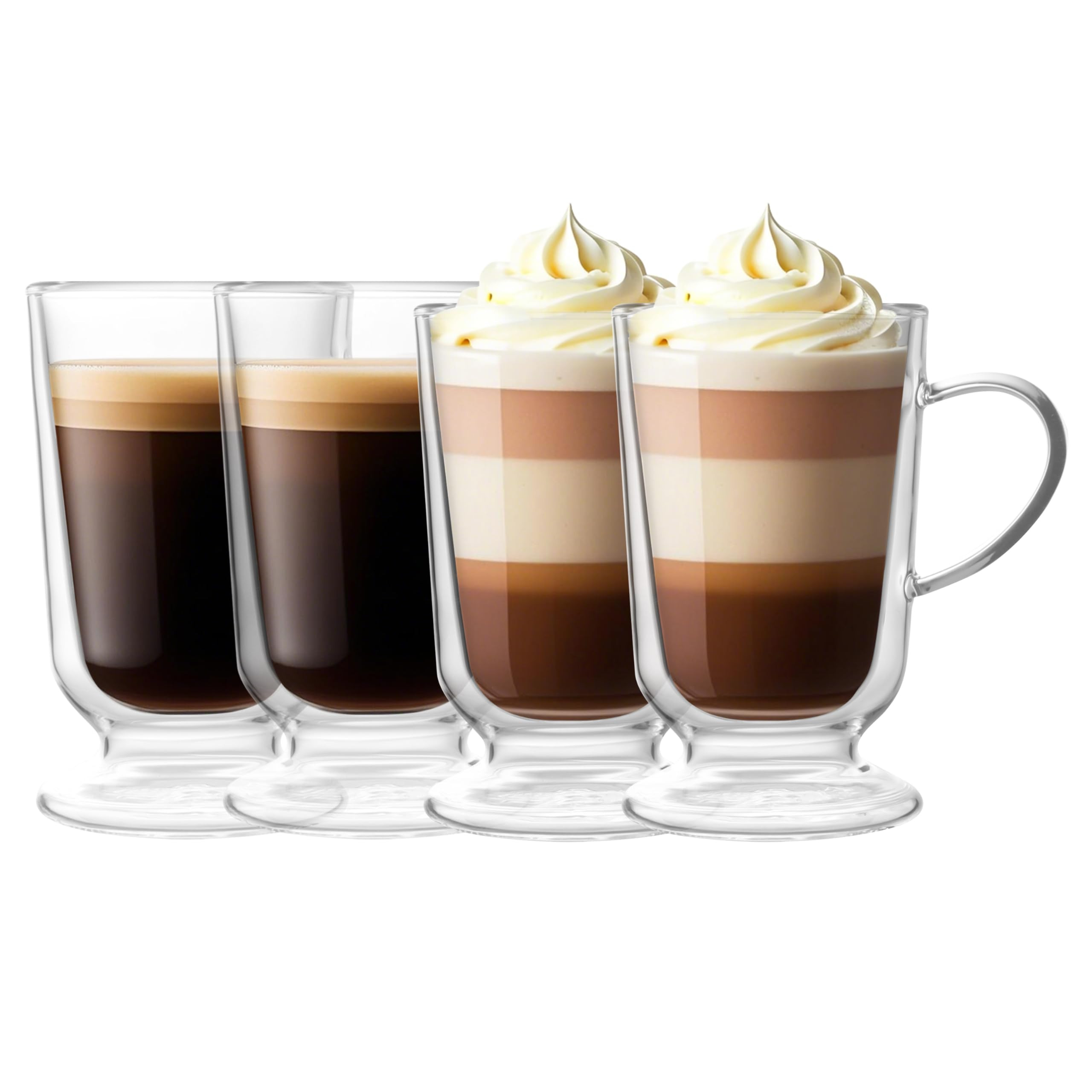 NIRA.Z 12.5 OZ Double Walled Glass Coffee Mugs with Handle Set of 4 Clear Insulated Irish Coffee ... | Amazon (US)