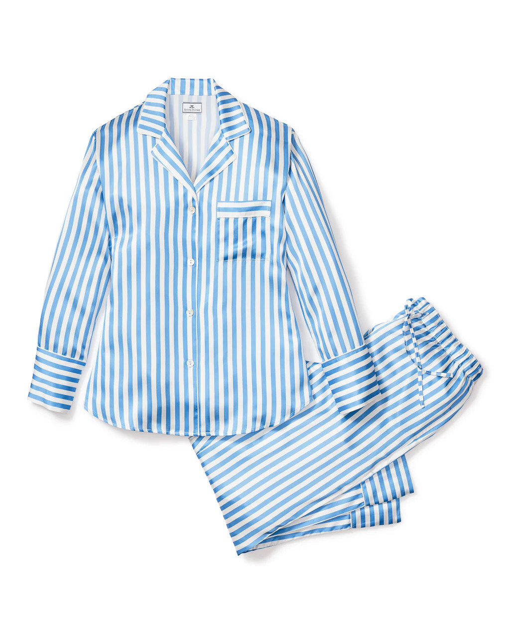 Women's Silk Pajama Set in Azure Stripe | Petite Plume
