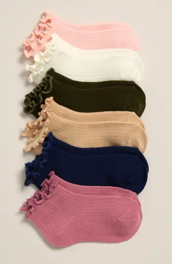 Kids' Assorted 6-Pack Lettuce Edge Crew Quarter Socks | Nordstrom