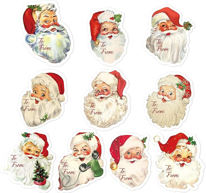 Whaline 200Pcs Santa Claus Name Tag Stickers 10 Design Christmas Santa Pattern Gift Labels Xmas t... | Amazon (US)