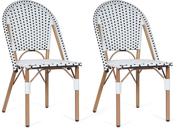 Patio French Chairs Set of 2, Outdoor Hand-Woven PE Wicker Armless Dining Chairs w/Metal Frame, R... | Amazon (US)
