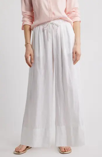 Caslon® Wide Leg Linen Pants in White at Nordstrom Rack, Size Small P | Nordstrom Rack