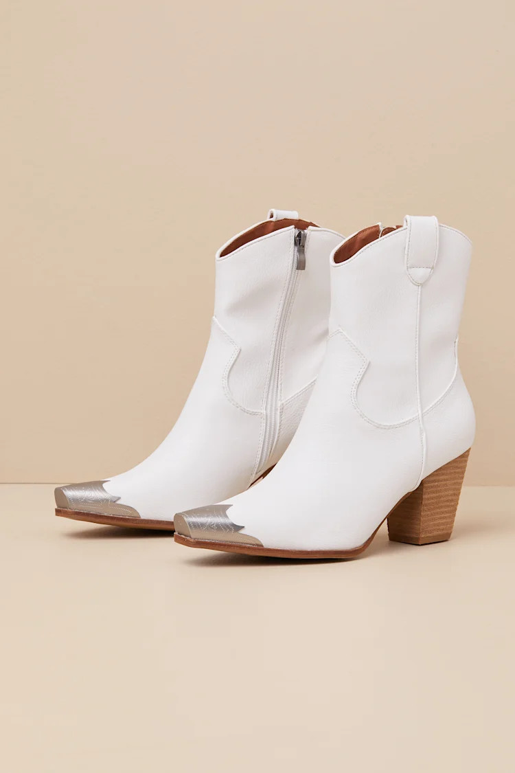 Naiya White Western Ankle Boots | Lulus