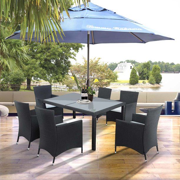 Patio Furniture Dining Table and Chairs Set, YOFE 7 PCS Acacia Wood Outdoor Dining Set w/ Dining ... | Walmart (US)