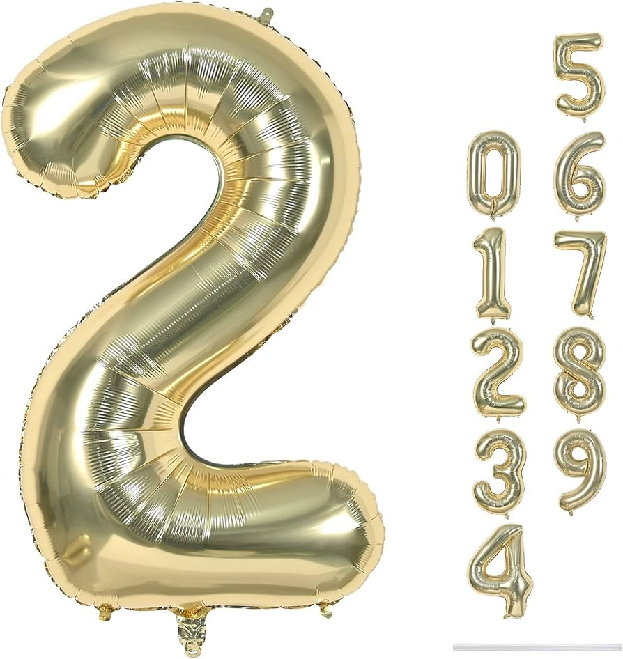 40 Inch Balloon Number 2 Champagne Gold, Large Foil Light Gold Number Balloons Set 0-9 for Women ... | Amazon (US)