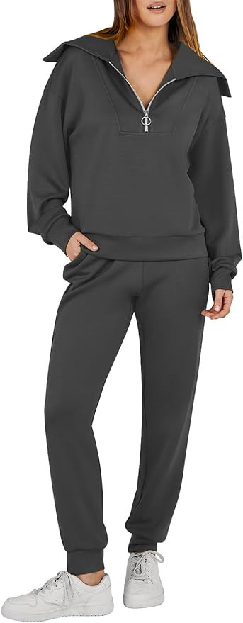 ANRABESS Women 2 Piece Outfits Sweatsuit 2024 Fall Half Zip Sweatshirt Jogger Sweatpants Tracksui... | Amazon (US)