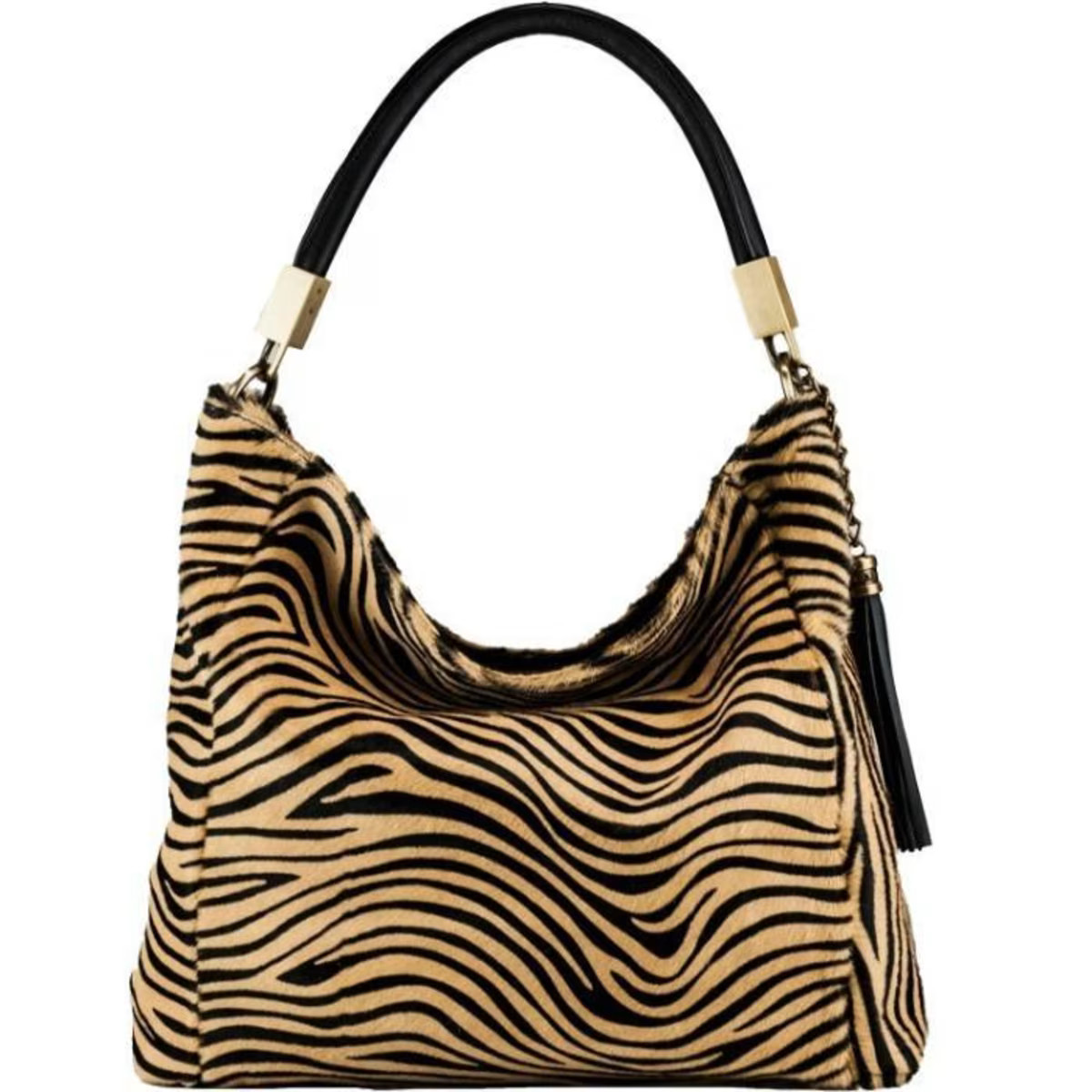 Gold Large Zebra Print Hair On Leather Tassel Grab Bag | Bibbx | Wolf & Badger (US)