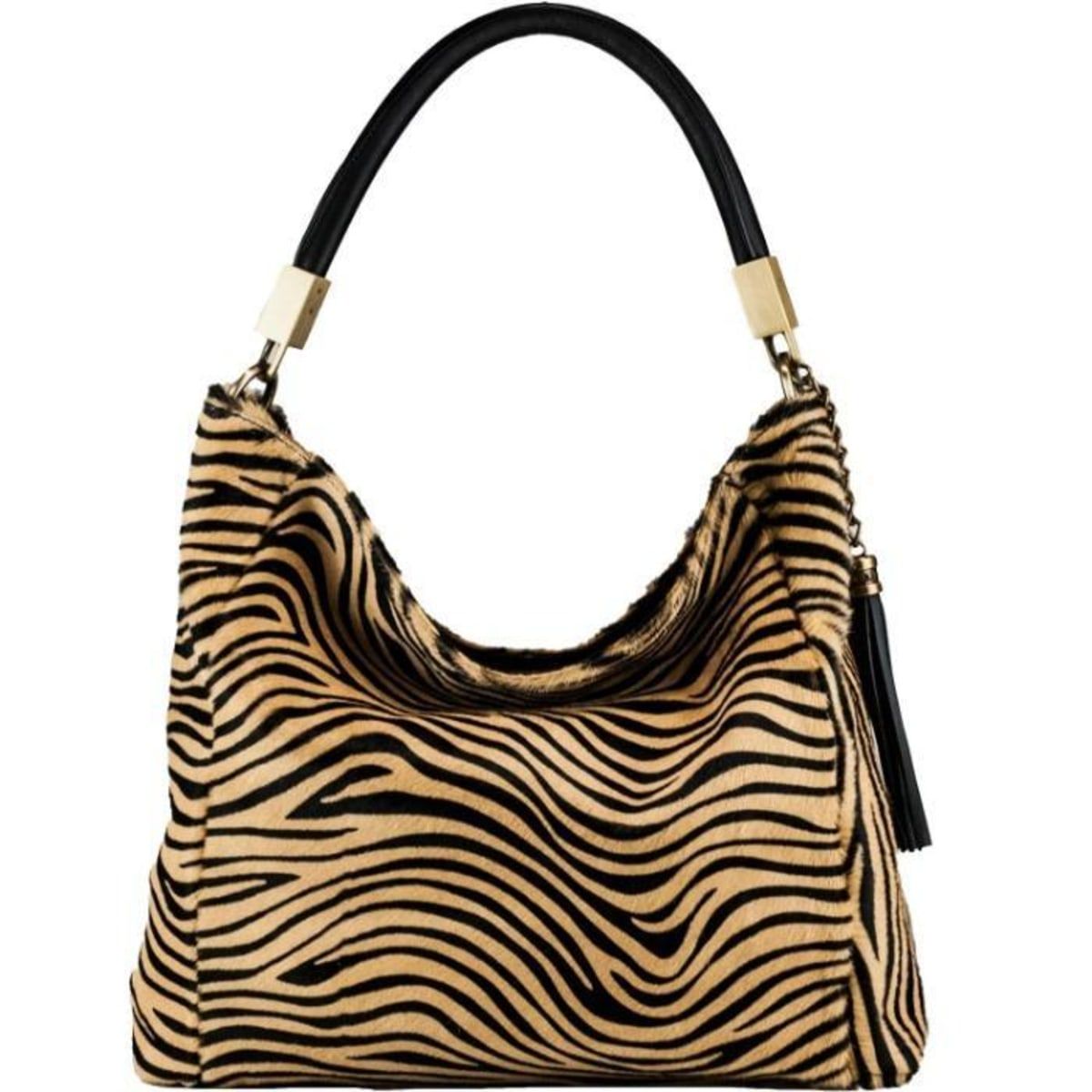 Gold Large Zebra Print Hair On Leather Tassel Grab Bag | Bibbx | Wolf & Badger (US)