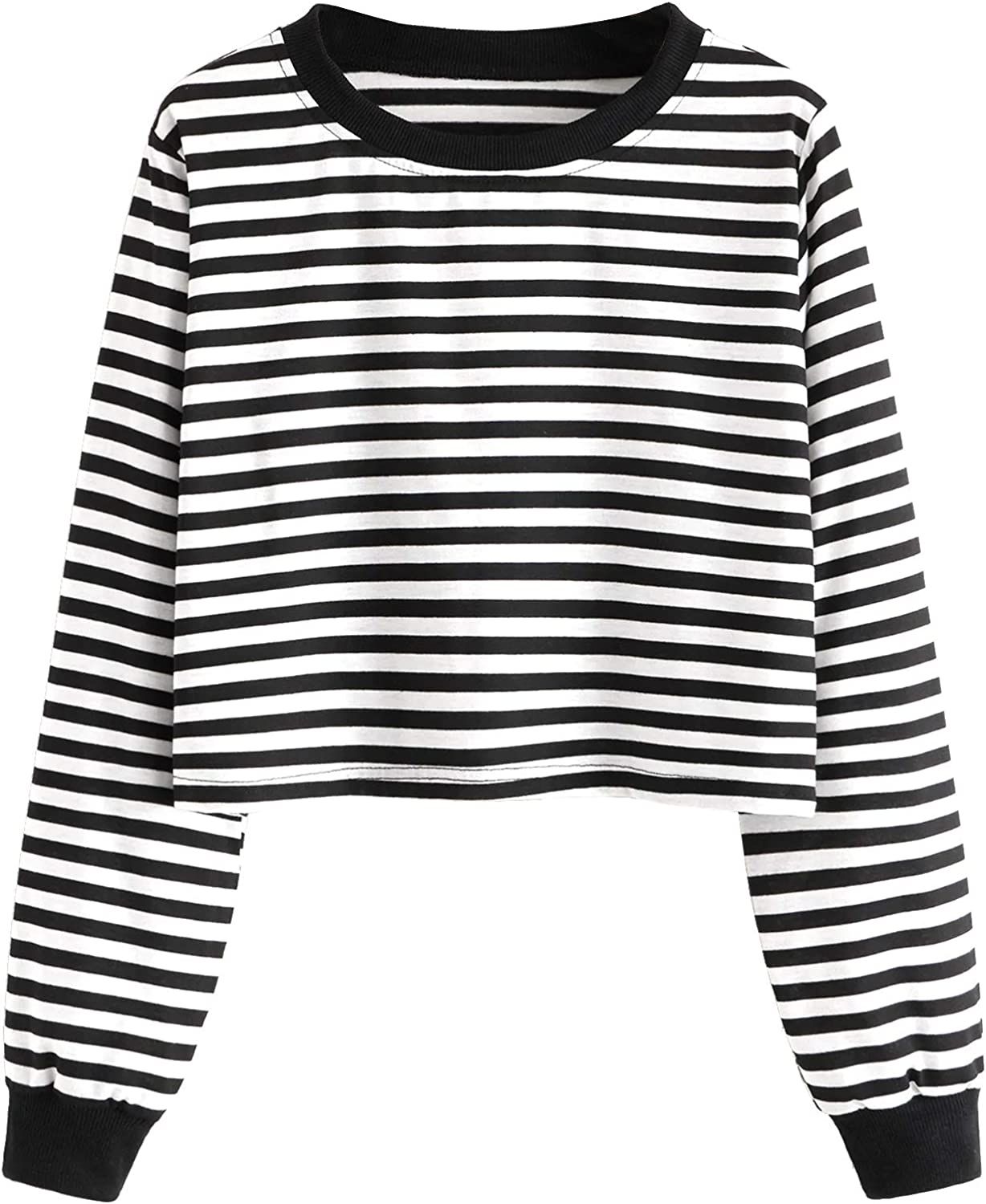 SweatyRocks Women's Casual Long Sleeve Striped Cropped T-Shirt Casual Crop Tee Top | Amazon (US)