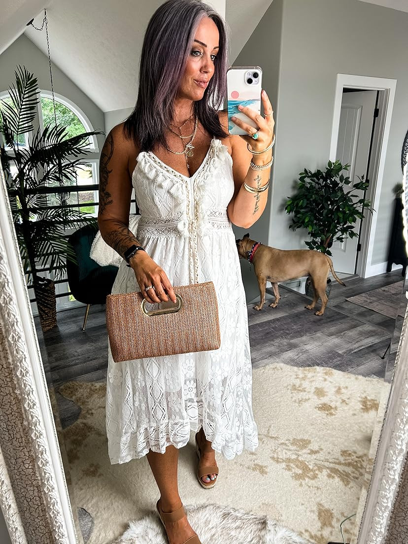 CUPSHE Women's Lace Up Dresses Boho Tassel V-Neck Flare Ruffle Beach | Amazon (US)