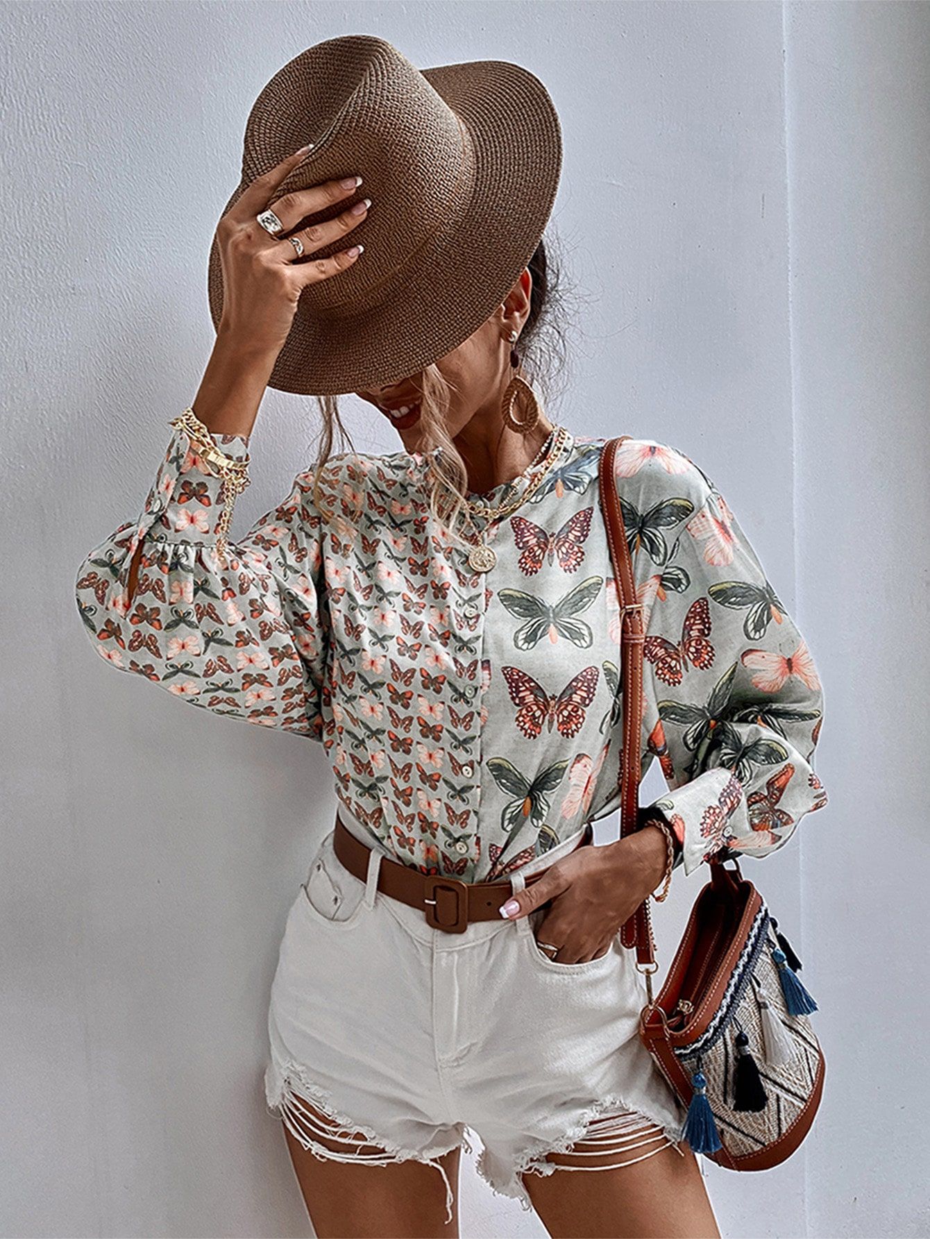 Butterfly Print Button Up Blouse | SHEIN