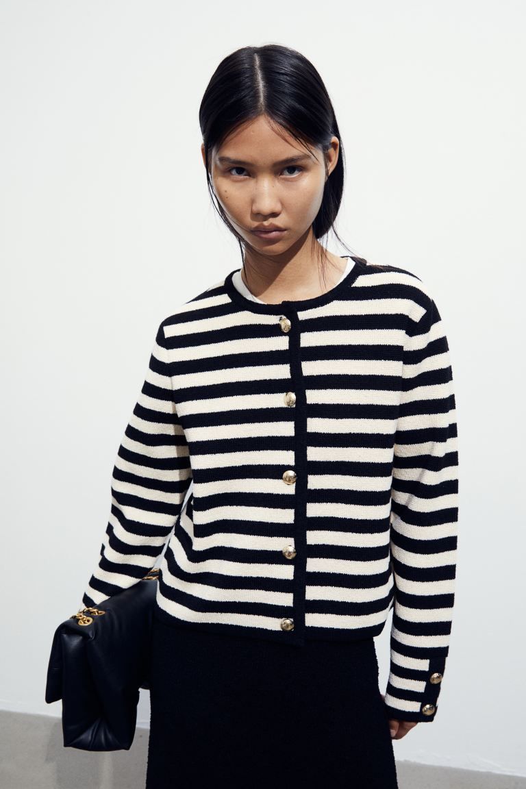 Knit Cardigan - Black/striped - Ladies | H&M US | H&M (US + CA)