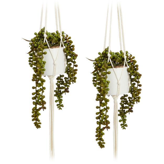 Juvale 2 Pack Hanging Artificial String of Pearls with Ceramic Pot Macrame Hanger, Faux Fake Plan... | Target