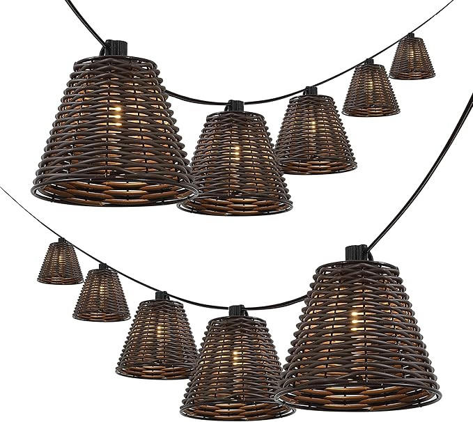 JONATHAN Y JYL8706C Payton 10-Light Indoor/Outdoor 10 ft. Classic Cottage LED G40 Faux-Rattan Sha... | Amazon (US)