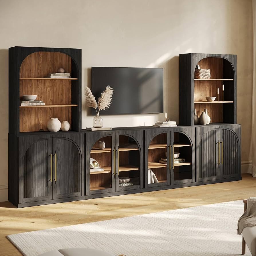 BELLEZE Jagger 130" Wall Unit 5-Piece Modular TV Stand - Ebony | Amazon (US)