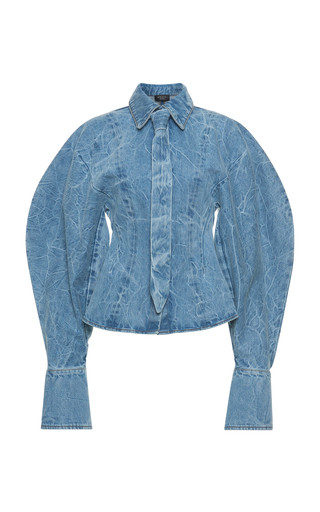 Tie-Detailed Acid-Washed Denim Shirt | Moda Operandi (Global)