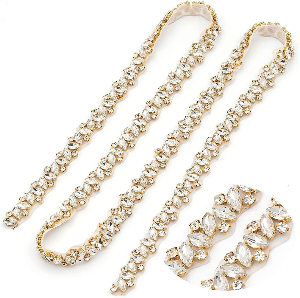 Yanstar Handmade Crystal Rhinestone Wedding Bridal Belts With Ribbons For Bridal Dress | Amazon (US)