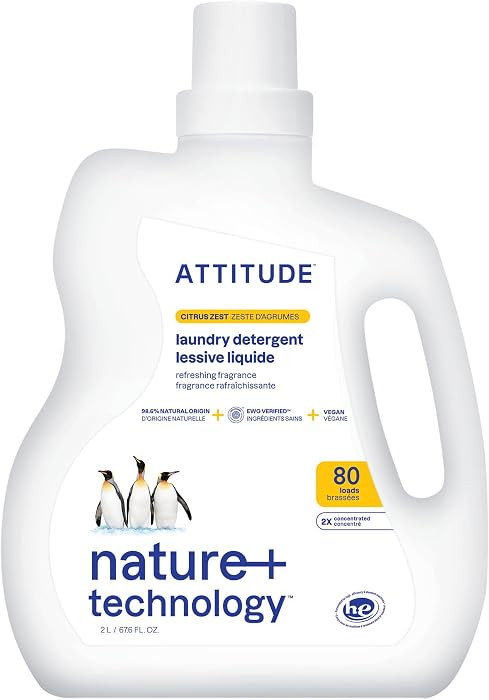 ATTITUDE Liquid Laundry Detergent, EWG Verified, HE Compatible, Plant-Based & Vegan, Natural Laun... | Amazon (US)
