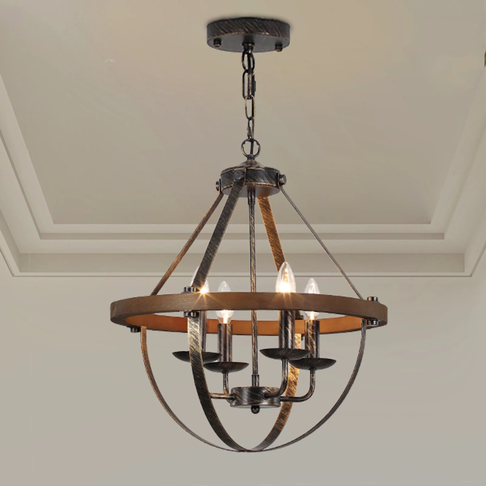 Garwarm 4-Light Rustic Farmhouse Chandelier, Adjustable Height Hanging Ceiling Light Fixture with... | Walmart (US)