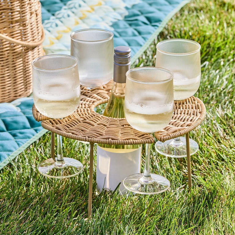 Better Homes & Gardens Rattan Tray with Legs & Wine Holders | Walmart (US)