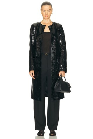 Toteme Croco Embossed Coat in Black | FWRD 