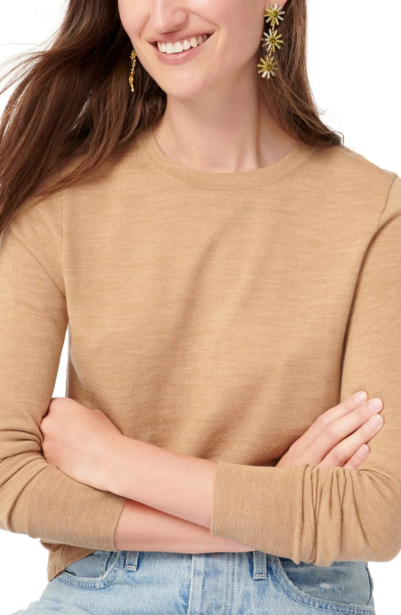 Women's J.crew Margot Crewneck Re-Imagined Wool Sweater, Size 3 X - Brown | Nordstrom