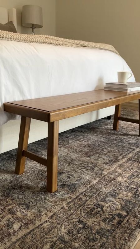 Bedroom bench for only $150! 
•••
Bedroom furniture, end of bed bench, wood bench, home decor ideas, earthy modern home, accent furniture, upholstered bed frame 

#LTKMostLoved #LTKhome