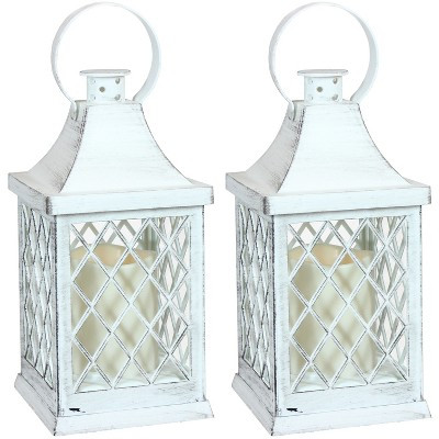 2ct 10" Ligonier Plastic and Glass Battery Operated Indoor LED Candle Lantern - White - Sunnydaze... | Target