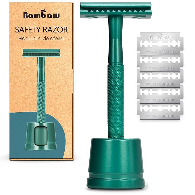 Bambaw Double Edge Close Comb Safety Razor with Stand, Shaving Razor for Men with 5 Safety Razor ... | Amazon (US)