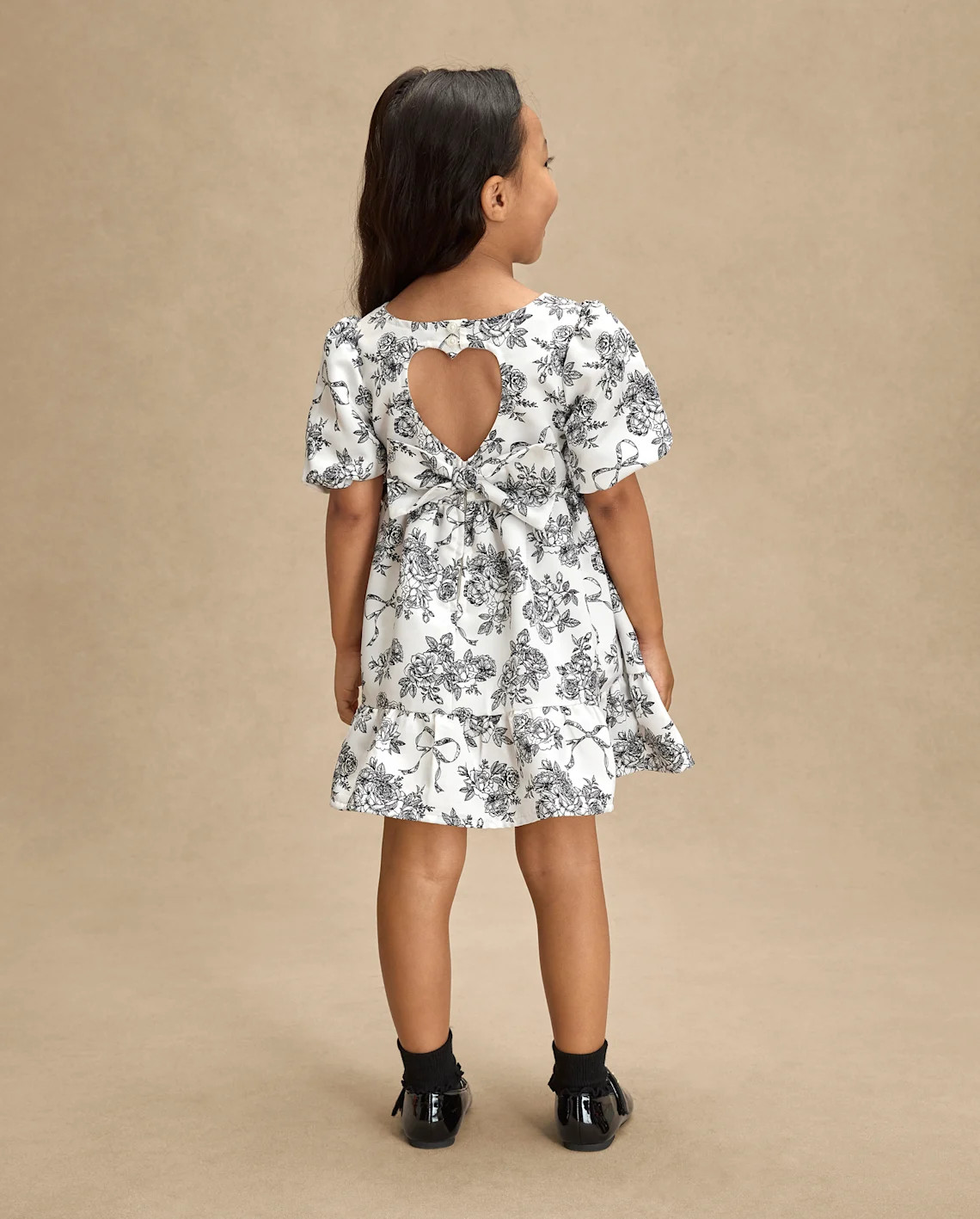 Girls Short Puff Sleeve Floral Heart Cut Out Satin Ruffle Dress - Petit Paris - WHITE | Gymboree | Gymboree