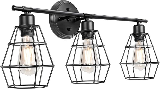 3-Light Industrial Bathroom Vanity Lights, Farmhouse Wall Light Fixture, Metal Cage Wall Sconce, ... | Amazon (US)