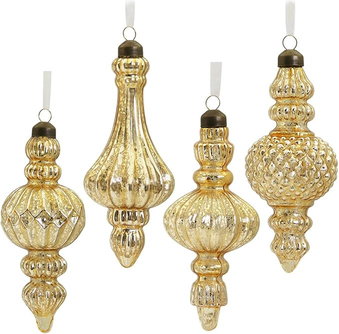Glass Christmas Ball Ornaments Glass Drop Finial Ornaments Tree Decoration Gold(4 Pieces) | Amazon (US)