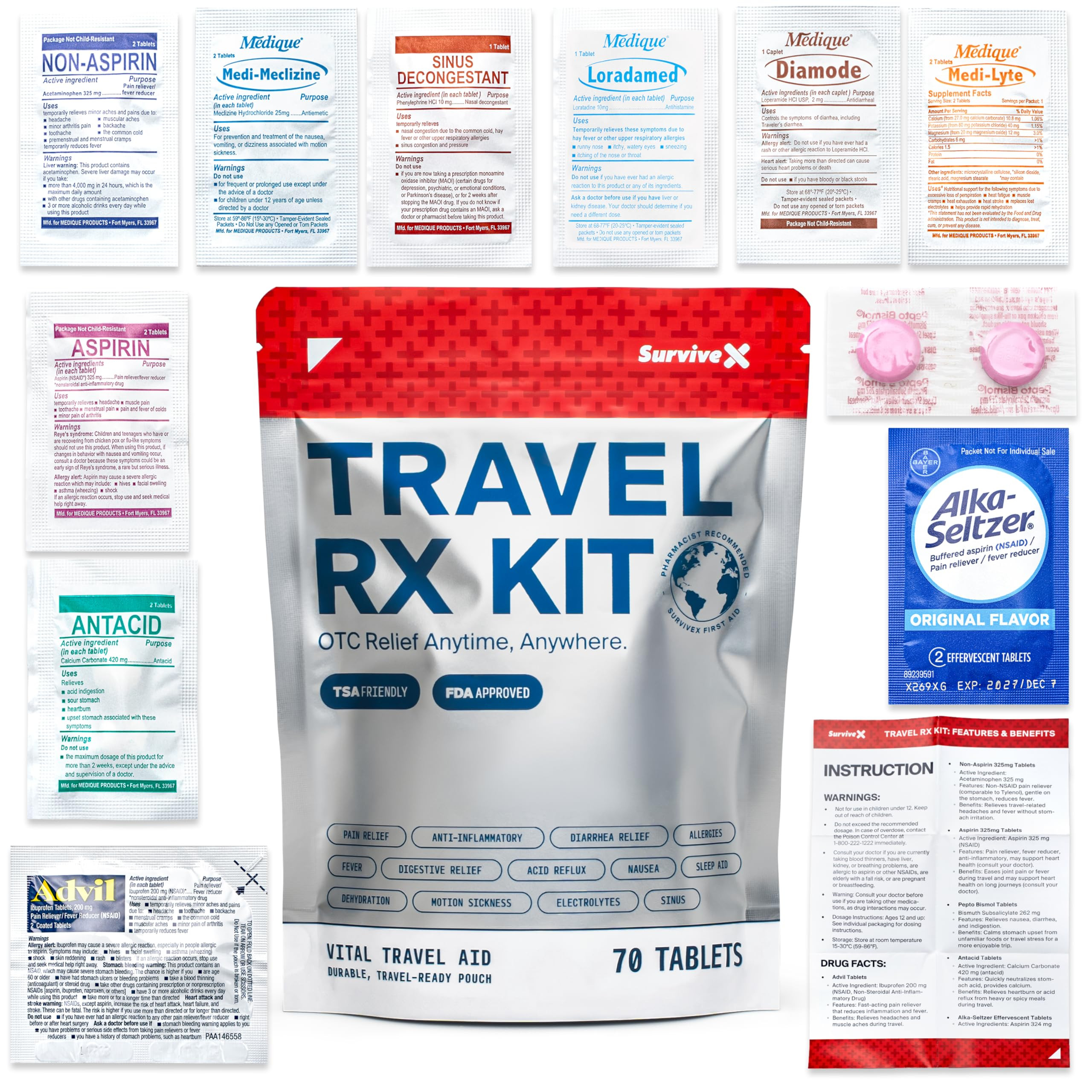 Travel Medicine Kit - Compact TSA-Approved Medication Pack for Travel, Camping, Cruises - Include... | Amazon (US)