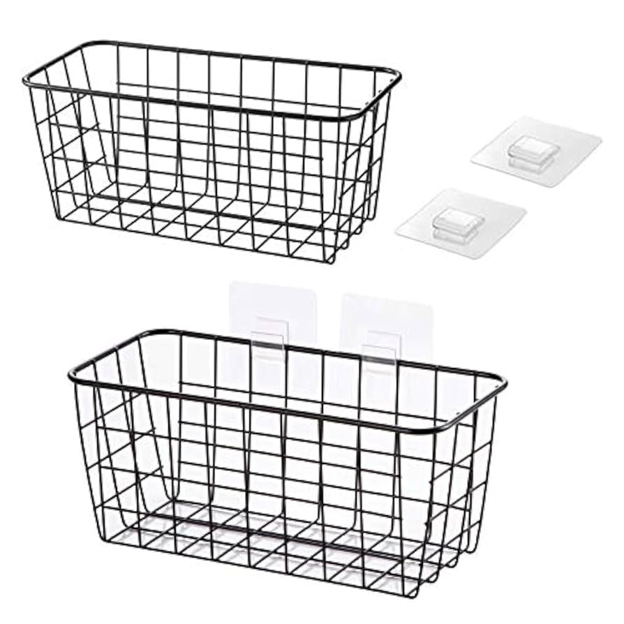 2 Set Hanging Wall Basket Over the Cabinet Door Organizer Wire Baskets for Organizing -No Drillin... | Amazon (US)