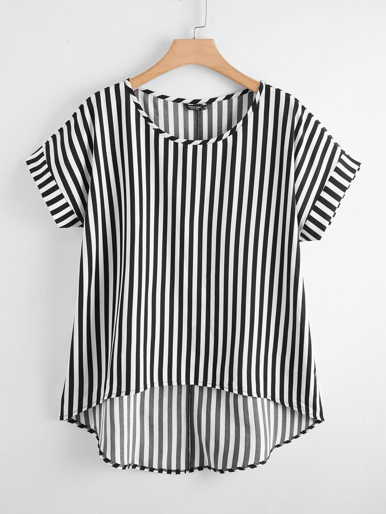 Plus Striped Print High Low Hem Blouse | SHEIN