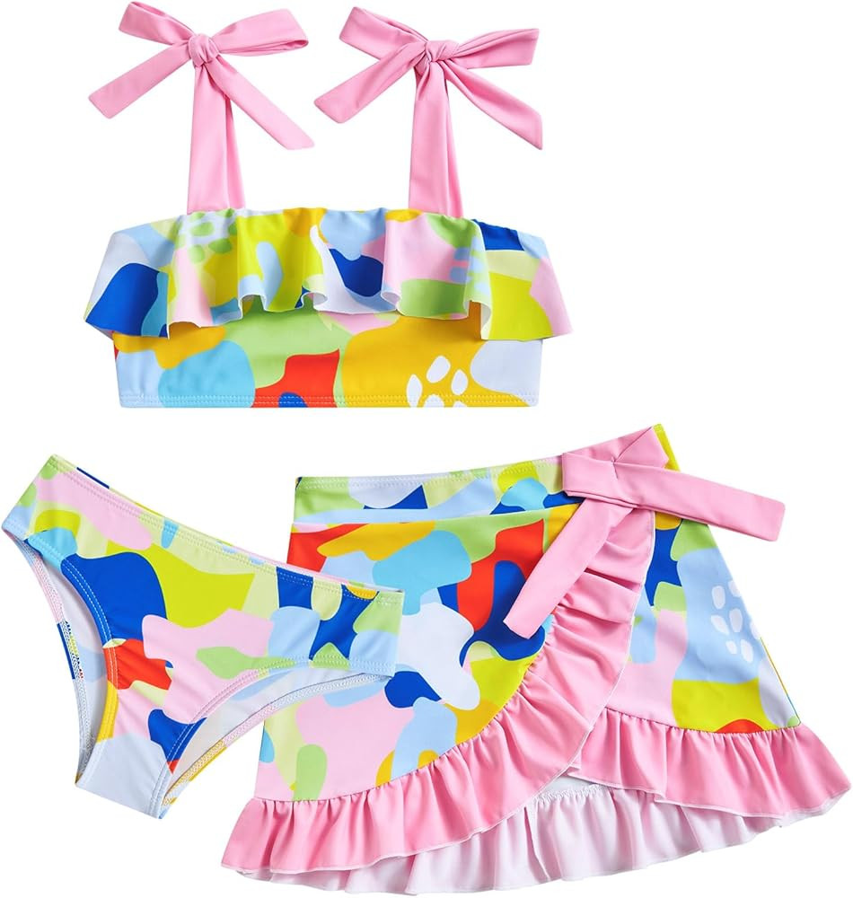 ALISISTER Girls Swimsuit 3 Piece Bathing Suits Flounce Bikini Tankini Set Beach Swimwear with Cov... | Amazon (US)