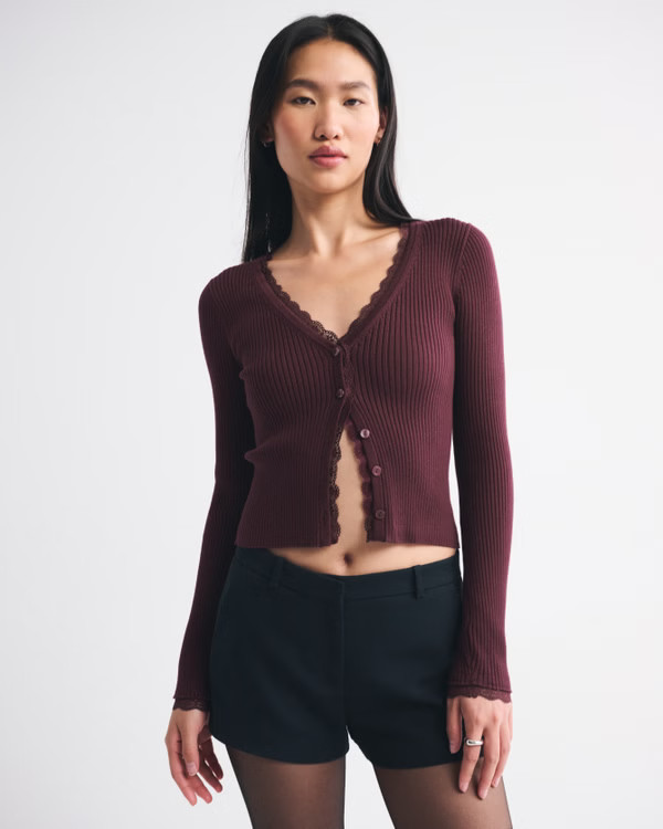 Women's Lace-Trim Cardigan | Women's Tops | Abercrombie.com | Abercrombie & Fitch (US)