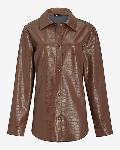 Croc Faux Leather Shacket | Express