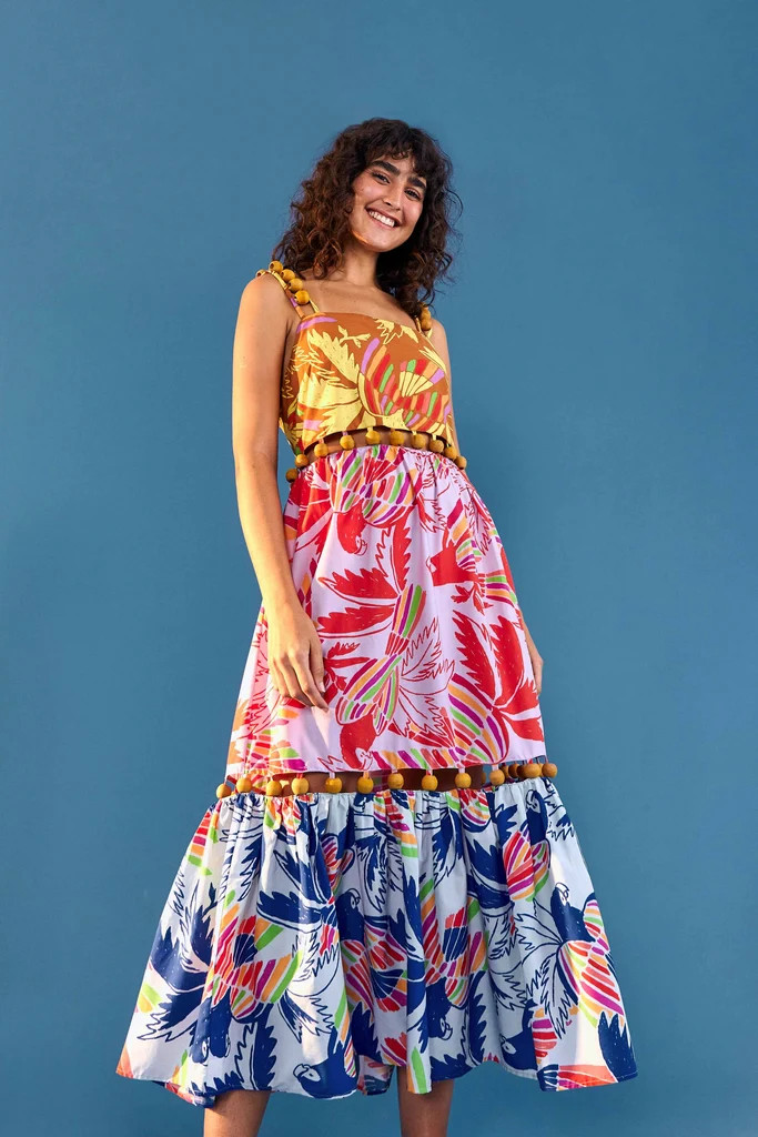 Mixed Color Birds Dress With Tassels | FarmRio (US)